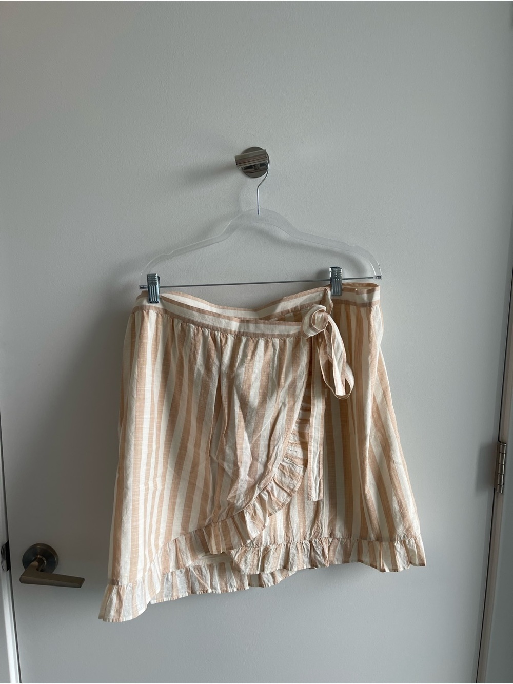 J Crew Striped Ruffle Wrap Skirt - Cream & Orange